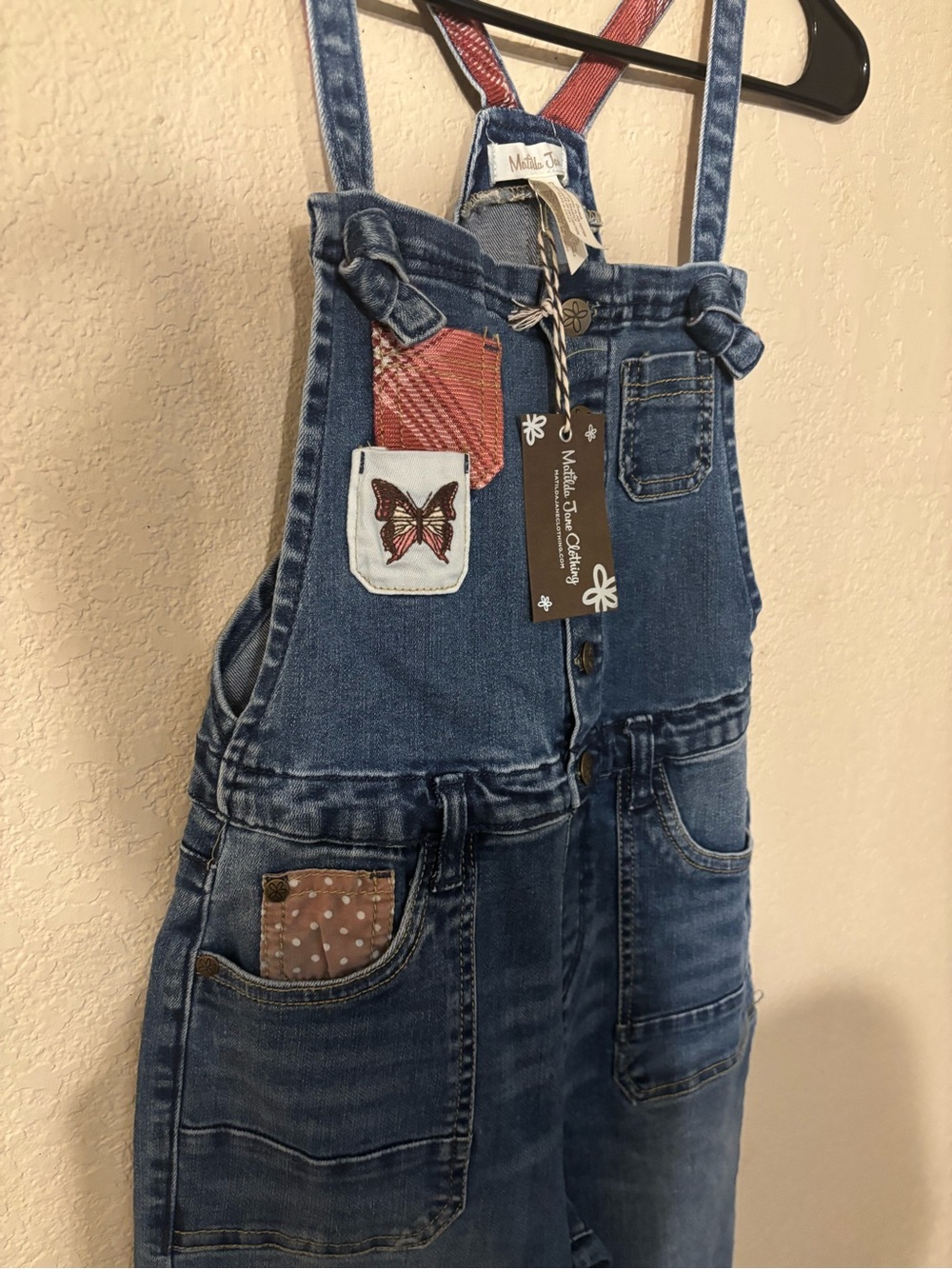 NWT Matilda Jane Girls’ Denim Overalls with Butterfly Patch